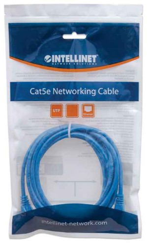 Intellinet Network Patch Cable, Cat6, 5m, Blue, CCA, U/UTP, PVC, RJ45, Gold Plated Contacts, Snagless, Booted, Lifetime Warranty