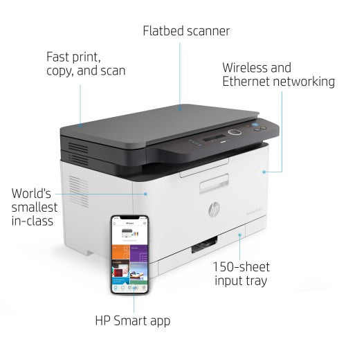 HP Color Laser Laser 178nw Wireless Multifunction Color Printer, Copier, Scanner; Duplex