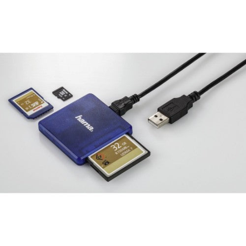 Hama USB 2.0 Multi Card Reader, SD/microSD/CF, blue