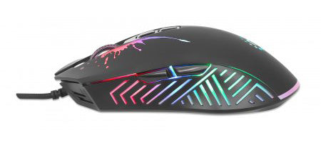 Manhattan Gaming Mouse with LEDs, Wired, Seven Button, Scroll Wheel, 7200dpi, Black with LED lighting, Three Year Warranty