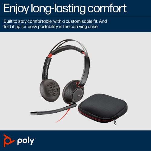 HP Poly Blackwire 5220 Stereo USB-C Headset +3.5mm Plug +USB-C/A Adapter (Bulk)