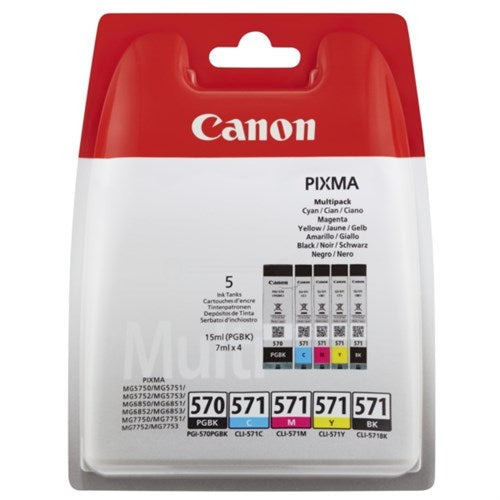 Canon 0318C009/PGI-570XLCLI-571 Ink cartridge multi pack 1xPGI BK + 1xCLI Bk,C,M,Y Pack=5 for Canon Pixma MG 5750/7750