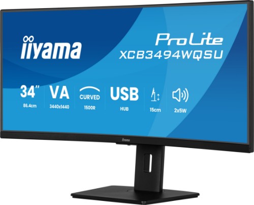 iiyama ProLite XCB3494WQSU-B1 computer monitor 86.4 cm (34") 3440 x 1440 pixels UltraWide Quad HD LED Black