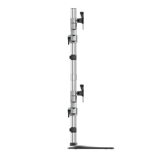 StarTech.com Desktop Quad Monitor Stand - Ergonomic VESA 4 Monitor Arm (2x2) up to 32" - Free Standing Articulating Universal Pole Mount - Height Adjustable/Tilt/Swivel/Rotate - Silver