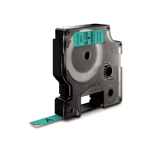 Dymo 40919/S0720740 DirectLabel-etikettes black on green 9mm x 7m for Dymo D1 6-12mm/19mm/24mm/9-12mm/9-19mm