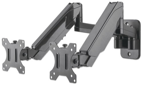 Manhattan Dual Wall Mount for TV & Monitors (Full Motion Gas Spring), For screens 17" to 32", VESA compatability: 75x75mm and 100x100mm - check the dimensions of the four mounting holes on back of screen to ensure it fits, Max 8kg each, Black, Bracket, Th
