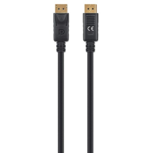 Manhattan DisplayPort 1.4 Cable, 8K@60hz, 1m, Suitable for ALL 8K, 4K & 1080p/HD uses - when upgrading now or have it ready for when you need it, PVC Cable, Male to Male, With Latches, Fully Shielded, Black, Lifetime Warranty, Equivalent to DP14MM1M
