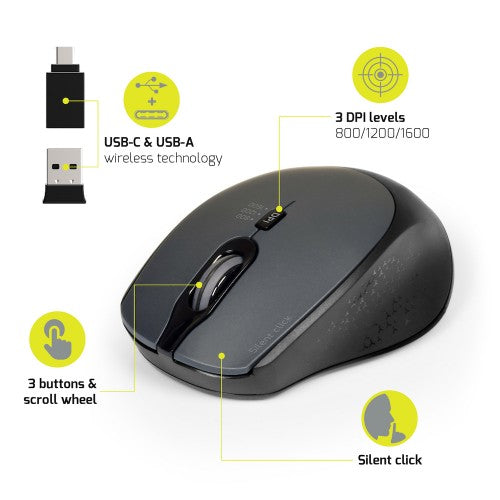 Port Designs PORT Connect MOUSE OFFICE PRO SILENT WIRELESS - BLACK Mouse