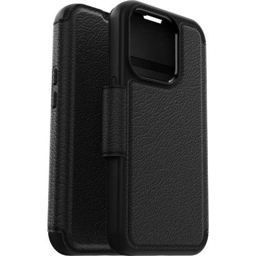 OtterBox Strada Series Folio MagSafe for iPhone 15 Pro, Shadow (Black)