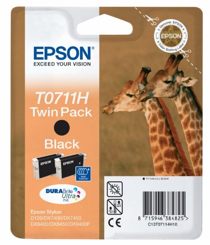Epson C13T07114H10/T0711H Ink cartridge black high-capacity twin pack, 2x370 pages ISO/IEC 24711 11.1ml Pack=2 for Epson Stylus BX 310/600/D 120/Office B 1100/Office B 40 w