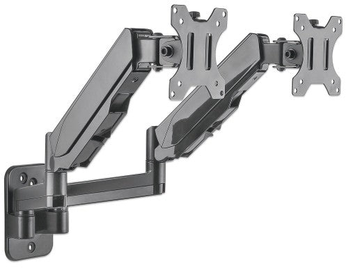 Manhattan Dual Wall Mount for TV & Monitors (Full Motion Gas Spring), For screens 17" to 32", VESA compatibility: 75x75mm and 100x100mm - check the dimensions of the four mounting holes on back of screen to ensure it fits, Max 8kg each, Black, Bracket