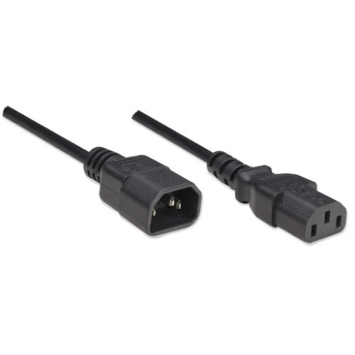 Manhattan Power Cord/Cable, C14 Male to C13 Female (kettle lead), Monitor to CPU, 1.8m, 10A, Black, Lead, Lifetime Warranty