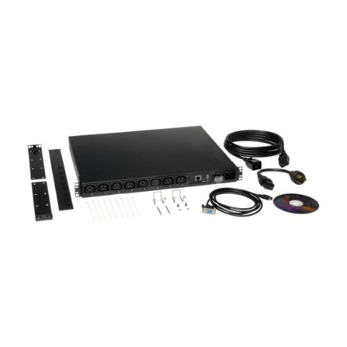 Tripp Lite PDUMH20HVNET 3.7kW Single-Phase 208/230V Switched PDU - LX Platform, 8 C13 Outlets, C20 Input with L6-20P Adapter, 2.4m Cord, 1U Rack-mount, TAA