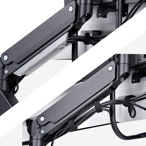 StarTech.com Crossbar Triple Monitor Desk Mount For Up To Three 27in Screens, VESA 75x75/100x100, Tool-Less Arm Adjustments, C-Clamp/Grommet, Spring-Assisted Arm