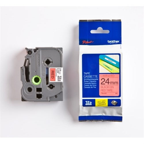 Brother TZE-451 DirectLabel black on red Laminat 24mm x 8m for Brother P-Touch TZ 3.5-24mm/HSE/36mm/6-24mm/6-36mm