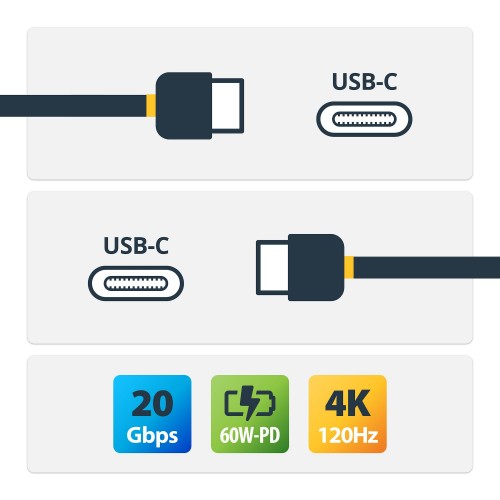 StarTech.com 3m (10ft) USB4 Cable, 20Gbps, USB-IF Certified USB-C Cable, 60W PD, 4K 120Hz DP 2.1, TPE Jacket, Black USB-C Cord