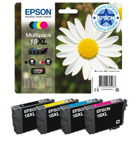 Epson C13T18164012/18XL Ink cartridge multi pack Bk,C,M,Y high-capacity 470pg + 3x450pg, 1x 12ml + 3x 7ml Pack=4 for Epson XP 30