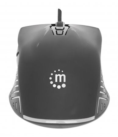 Manhattan Gaming Mouse with LEDs, Wired, Seven Button, Scroll Wheel, 7200dpi, Black with LED lighting, Three Year Warranty