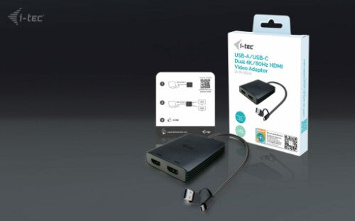 i-tec USB-A/USB-C Dual 4K/60 Hz HDMI Video Adapter