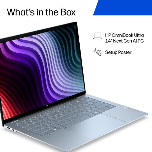 HP OmniBook Ultra Laptop Next Gen AI 14-kg0002nax Copilot+ PC 35.6 cm (14") Touchscreen 2K 16 GB LPDDR5x-SDRAM 512 GB SSD Wi-Fi 7 (802.11be) Windows 11 Home Blue, Grey