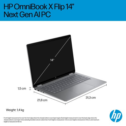 HP OmniBook X FlipNGAI 14-fm0005na Copilot+ PC Intel Core Ultra 5 226V Hybrid (2-in-1) 35.6 cm (14") Touchscreen 2K 16 GB LPDDR5x-SDRAM 512 GB SSD Wi-Fi 7 (802.11be) Windows 11 Home Silver
