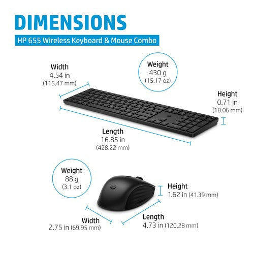 HP 655 Wireless Keyboard and Mouse Combo (Bulk 10)