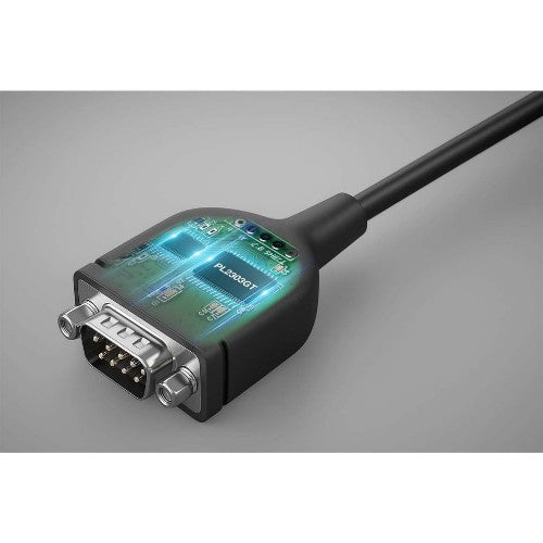 Manhattan USB-C to Serial Converter cable, 1m, Male to Male, Serial/RS232/COM/DB9, Prolific PL2303GT Chip, Black cable, Three Years Warranty