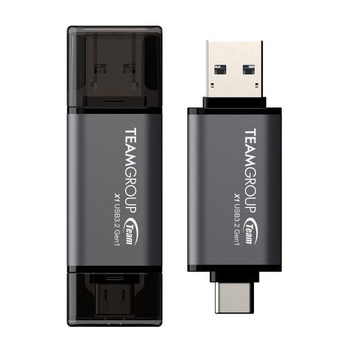 Team Group X1 USB 3.2 Gen1 USB flash drive 64 GB USB Type-A / USB Type-C 3.2 Gen 1 (3.1 Gen 1) Black, Grey