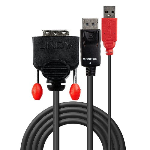 Lindy 5m DVI-D (with USB) to DP Active Adapter Cable, Black