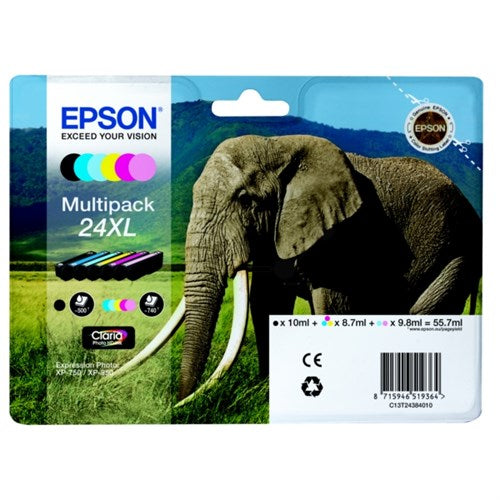 Epson C13T24384011/24XL Ink cartridge multi pack Bk,C,M,Y,LC,LM high-capacity, 6x740 pages 500pg + 5x740 pg, 1x10ml + 3x9ml + 2x10ml Pack=6 for Epson XP 750