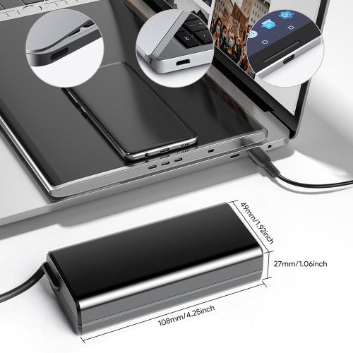 BTI 65W USB-C AC Adapter with 8 output voltages for all USB-C devices up to 65W - UK Connections