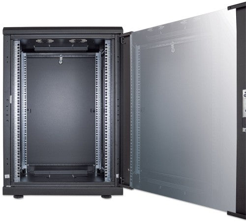 Intellinet 19" Network Cabinet - Free Standing, 16U, 600x600mm (width x depth), Black, Flatpack, Max 1500kg, Multi-Point Door Lock, One Lock Per Side Panel, Usable Depth 123 to 373mm, IP20 rated, Rack, Steel