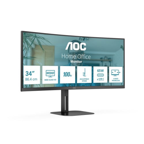 AOC V5 CU34V5C/BK computer monitor 86.4 cm (34") 3440 x 1440 pixels Wide Quad HD LED Black