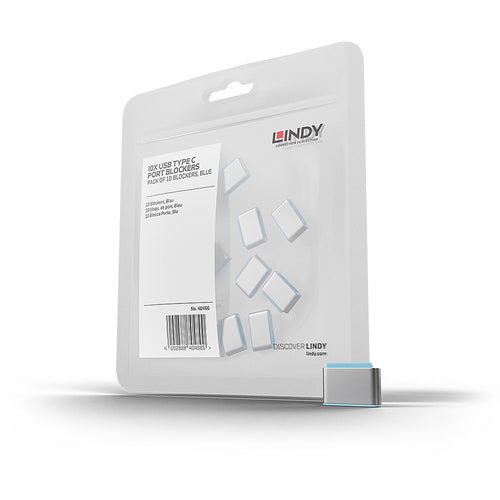 Lindy USB Type C Port Blockers (Without Key) - Pack of 10, Blue