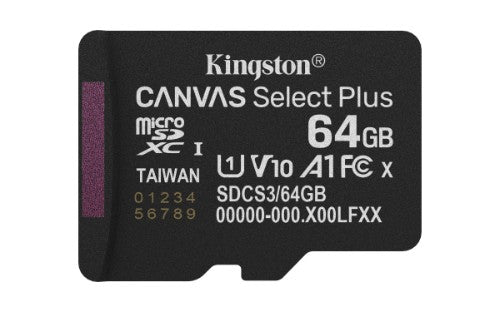 Kingston Technology 64GB microSDXC Canvas Select Plus Gen3 100MB/s A1 Card + Adapter