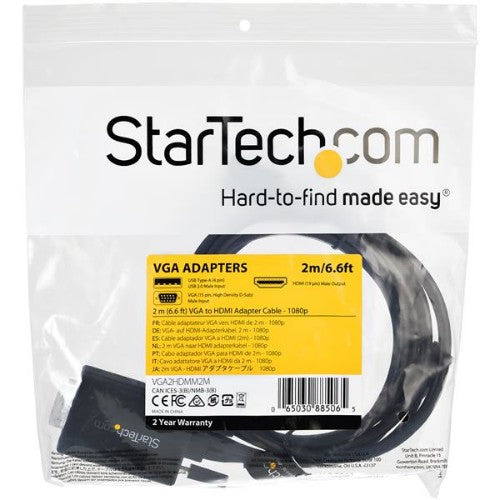 StarTech.com 2m VGA to HDMI Converter Cable with USB Audio Support & Power - Analog to Digital Video Adapter Cable to connect a VGA PC to HDMI Display - 1080p Male to Male Monitor Cable