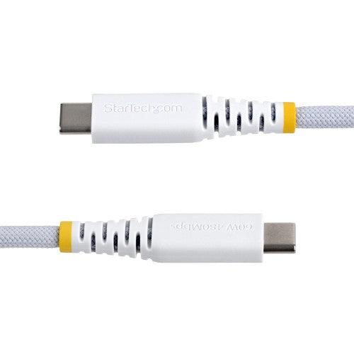StarTech.com 3m (10ft) White USB-C Charging Cable, 60W (3A) PD, Dual-Layer Braided Nylon/TPE Jacket, Rugged USB C Charging Cord, USB 2.0 Laptop Charger Cable