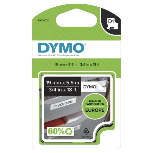 Dymo 16960/S0718070 DirectLabel-etikettes Polyester black on white 19mm x 5,5m for Dymo D1 6-19mm/24mm/400 Duo