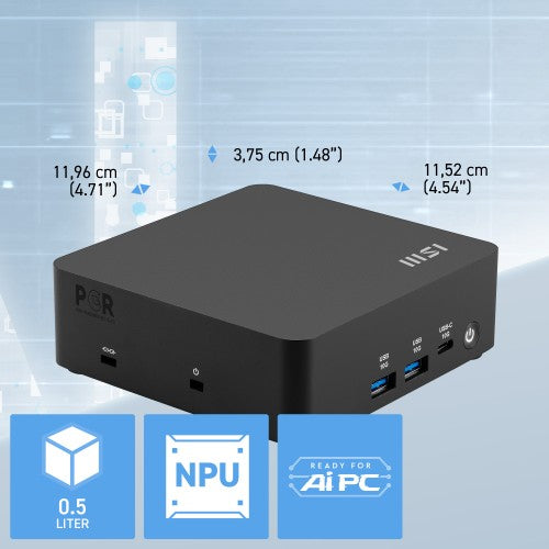 MSI Cubi NUC AI 1UMG Intel Core Ultra 5 125H, Desktop PC, NUC, SFF, Mini Computer, HTPC, (16GB RAM, 512GB Storage, Windows 11 PRO), Intel Graphics/DDR5/Dual ThunderBolt 4/Dual HDMI/Dual LAN/WiFi 6E/BT 5.3/VESA