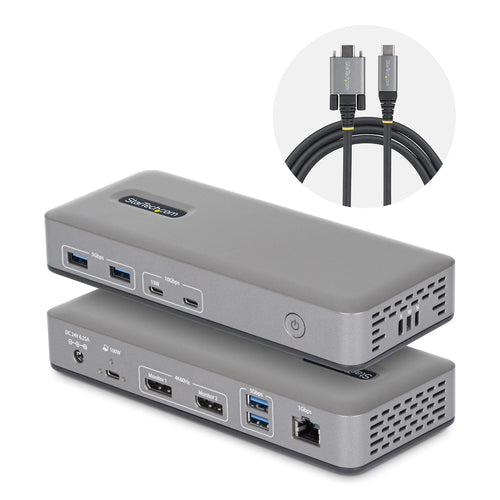 StarTech.com Dual-Monitor USB-C Docking Station, DisplayPort, 4K 60Hz, 100W Laptop Charging, 1GbE, Driverless, Multi-Monitor Dock For Windows