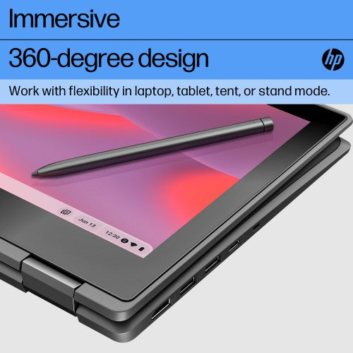 HP Fortis Flip G1i Chromebook Intel® N N150 29.5 cm (11.6") Touchscreen HD 4 GB LPDDR5-SDRAM 32 GB eMMC Wi-Fi 6E (802.11ax) ChromeOS Black