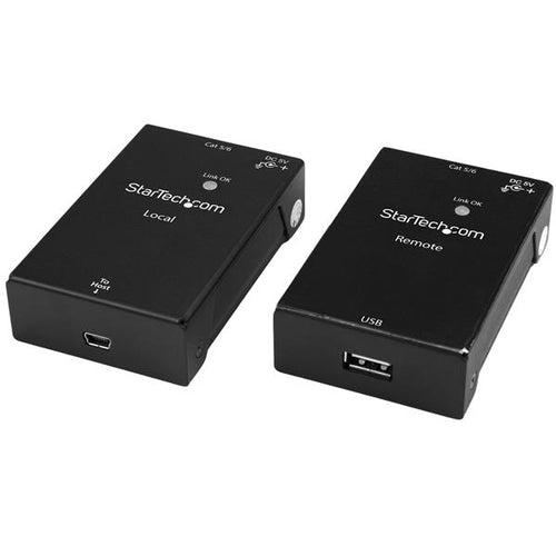 StarTech.com USB 2.0 Extender over Cat5e/Cat6 Cable (RJ45) - Up to 165ft (50m) - High Speed USB Port Extender Adapter Kit - Powered - USB over Ethernet Cable Extender - 480Mbps - Metal