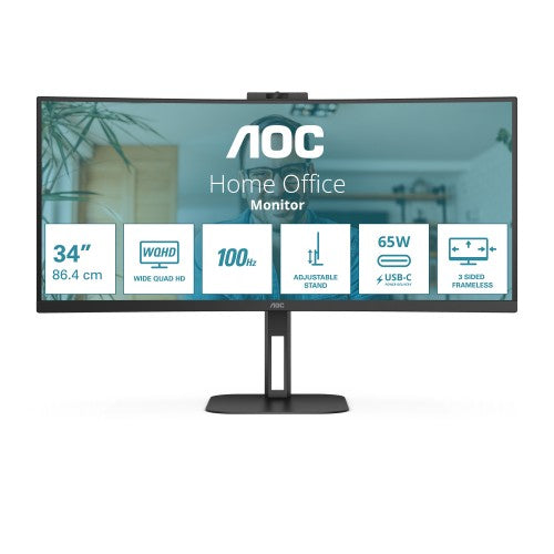 AOC V5 CU34V5C/BK computer monitor 86.4 cm (34") 3440 x 1440 pixels Wide Quad HD LED Black