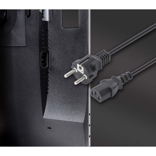 Manhattan Mains Power Cord/Cable, Euro 2-pin plug (CEE 7/4 Schuko) to C13 Female (kettle lead), 3m, 10A, Black, Lifetime Warranty
