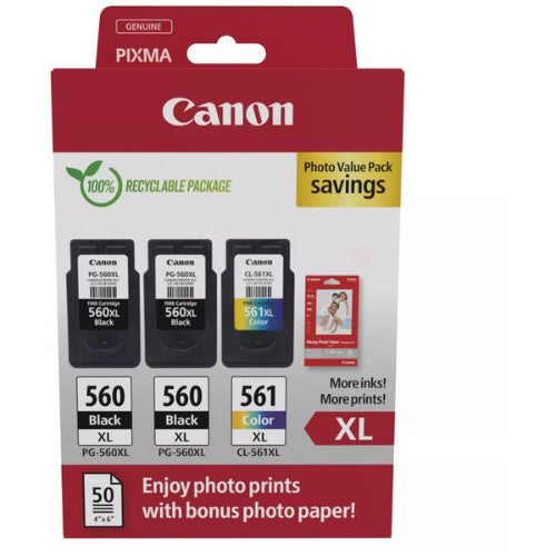 Canon 3712C012/PG-560XL+CL-561XL Printhead cartridge multi pack 2x black +1x color PVP 2x14,3ml + 1x12,2ml Pack=3 for Canon Pixma TS 5350