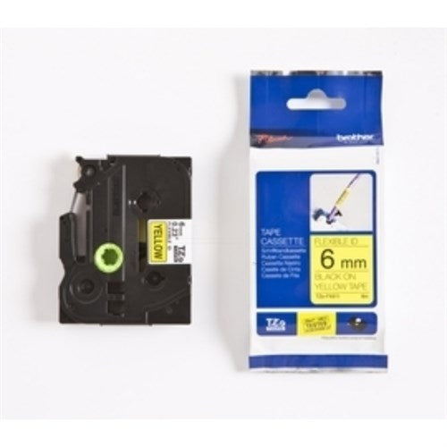 Brother TZE-FX611 DirectLabel black on yellow Laminat 6mm x 8m for Brother P-Touch TZ 3.5-18mm/6-12mm/6-18mm/6-24mm/6-36mm