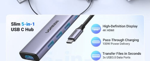 Ugreen 20956A interface hub USB Type-C 5000 Mbit/s Silver