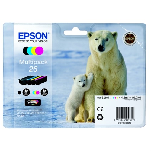 Epson C13T26164010/26 Ink cartridge multi pack Bk,C,M,Y 220pg + 3x300pg, 6ml + 3x5ml Pack=4 for Epson XP 600
