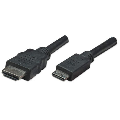 Manhattan HDMI to Mini HDMI Cable, 4K@30Hz 1.8m, Male to Male, Black, Ultra HD 4k x 2k, Fully Shielded, Gold Plated Contacts, Lifetime Warranty, High Speed.