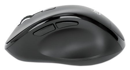 Manhattan Ergonomic Wireless Mouse, Right Handed, Adjustable 800/1200/1600dpi, 2.4Ghz (up to 10m), Six Button with Scroll Wheel, Combo USB=A and USB-C receiver, Black, AA battery (included), Three Year Warranty